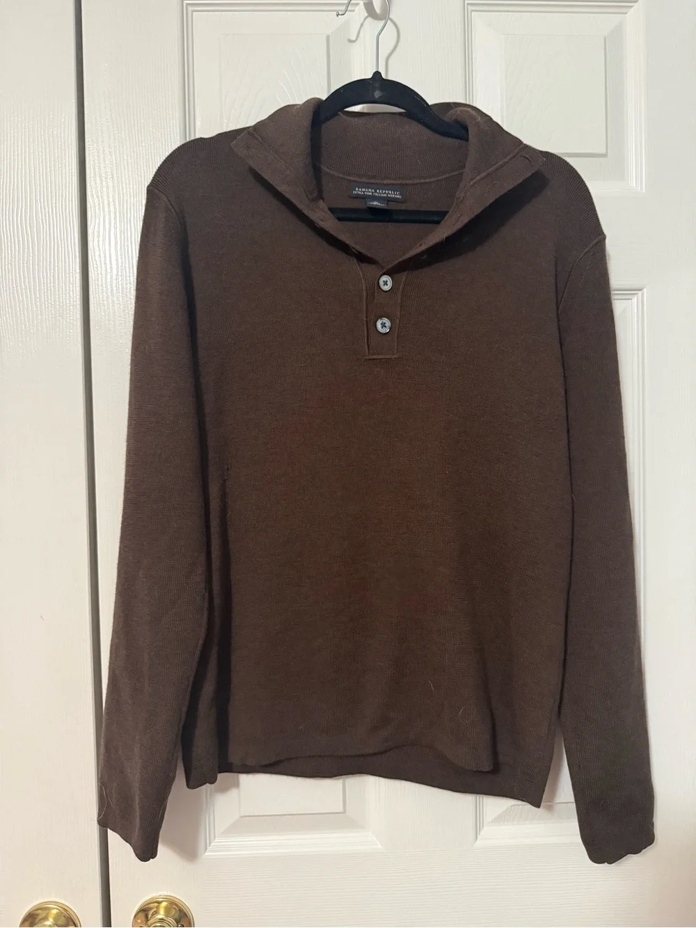 Banana Republic Men's Brown V-Neck Shawl Collar Button Sweater
